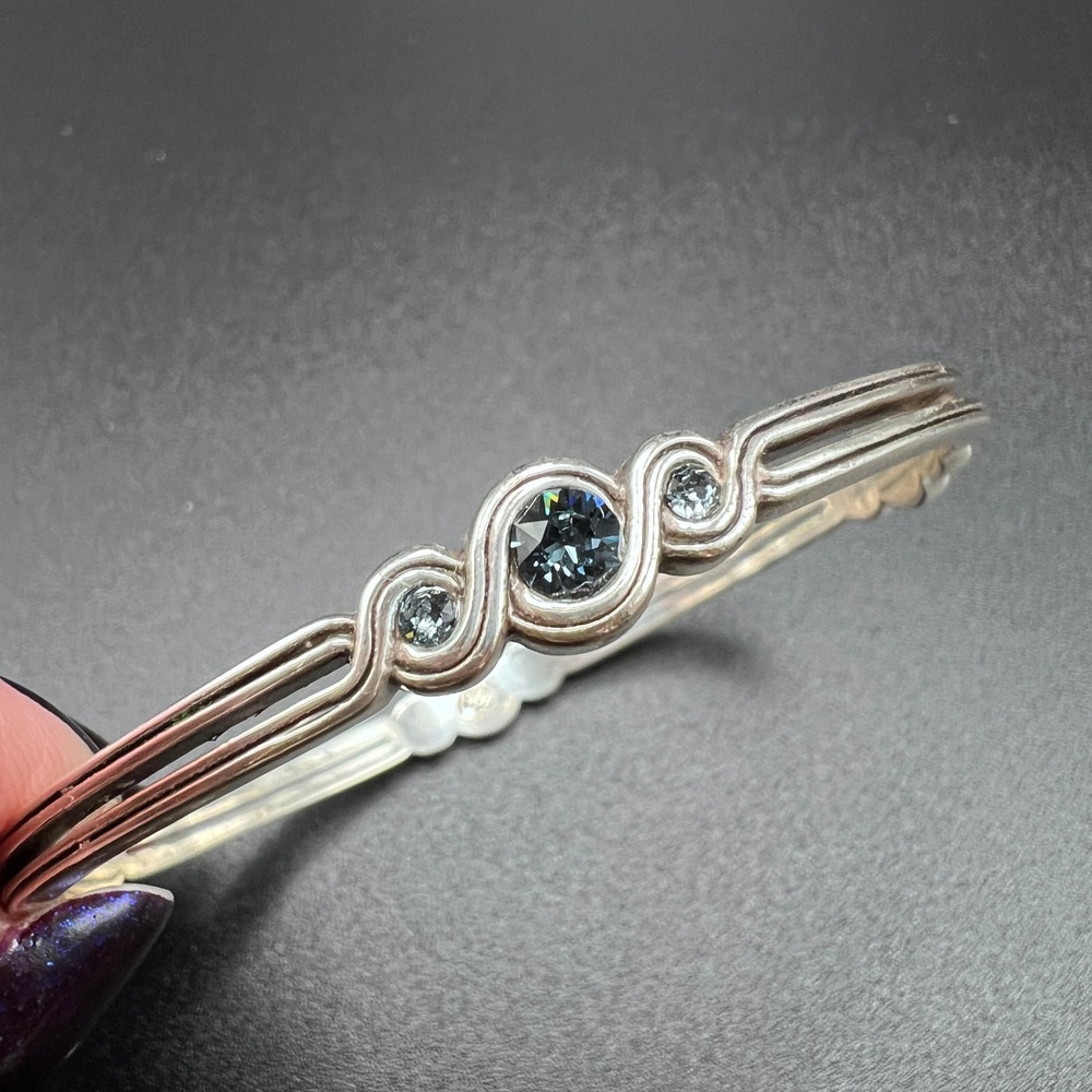 Brighton Infinity Bracelet Silver Plated Bangle Blue Crystal Scroll Wave - Picture 2 of 6